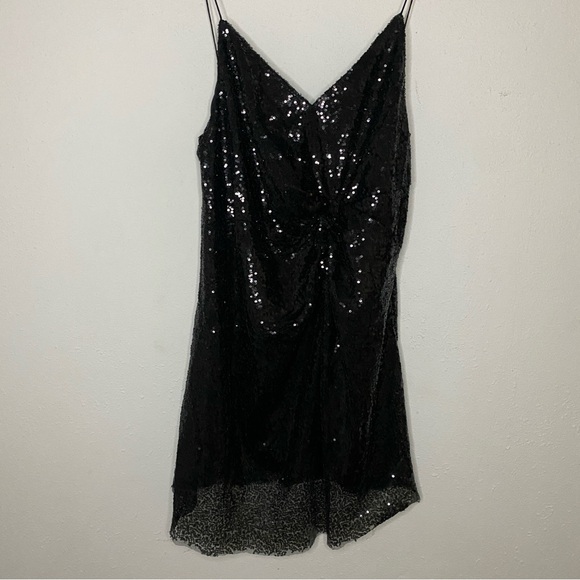 Petal and Pup NEW Riri Black Sequin Wrap Cocktail Mini Dress V Neck Womens M - Picture 4 of 9